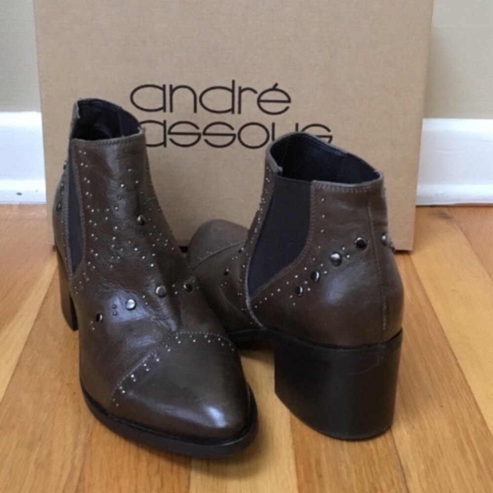 ANDRE ASSOUS ‘Frankie’ Brown Calf Leather Studded Bootie Size 7